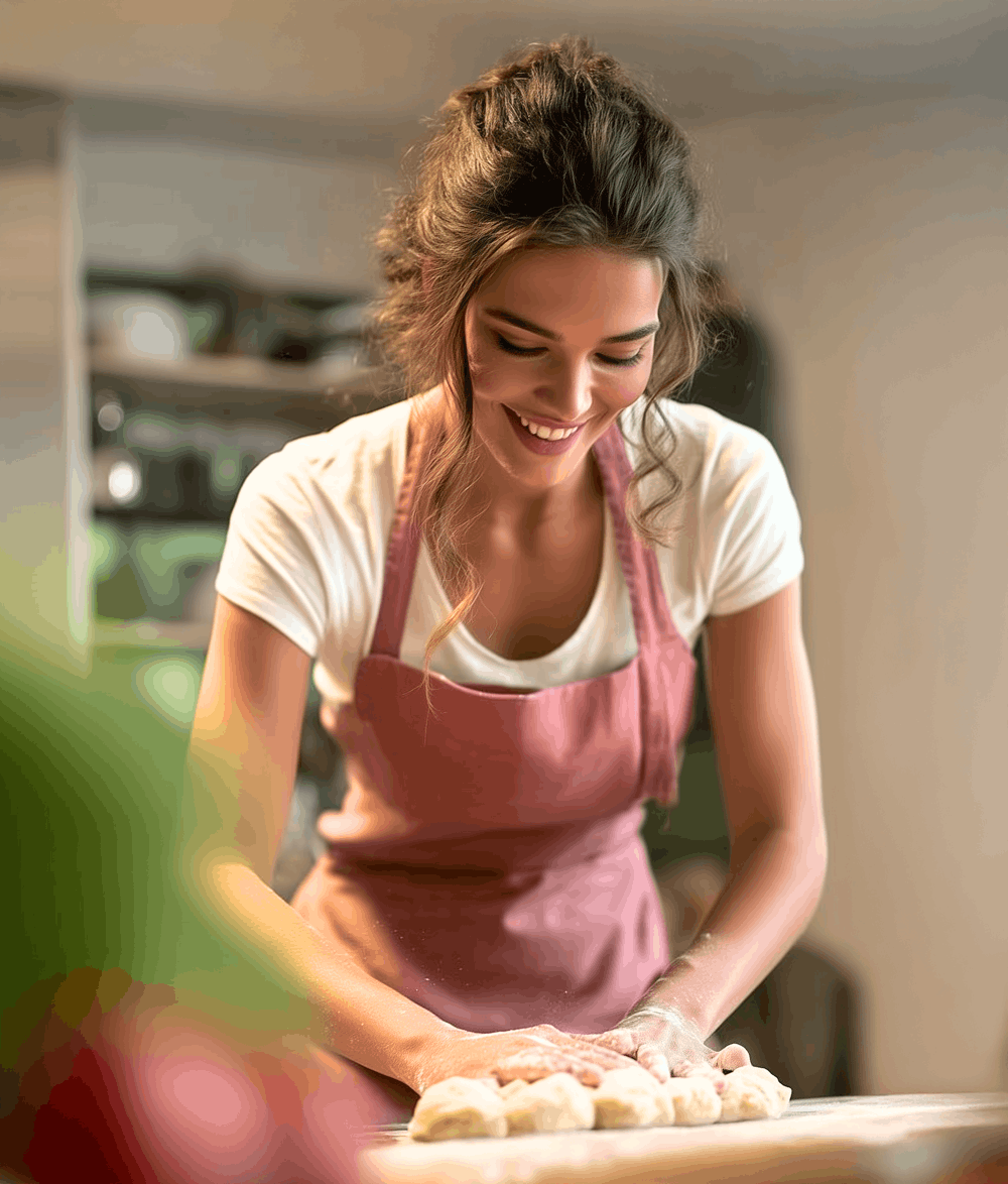 Camila preparing cakes