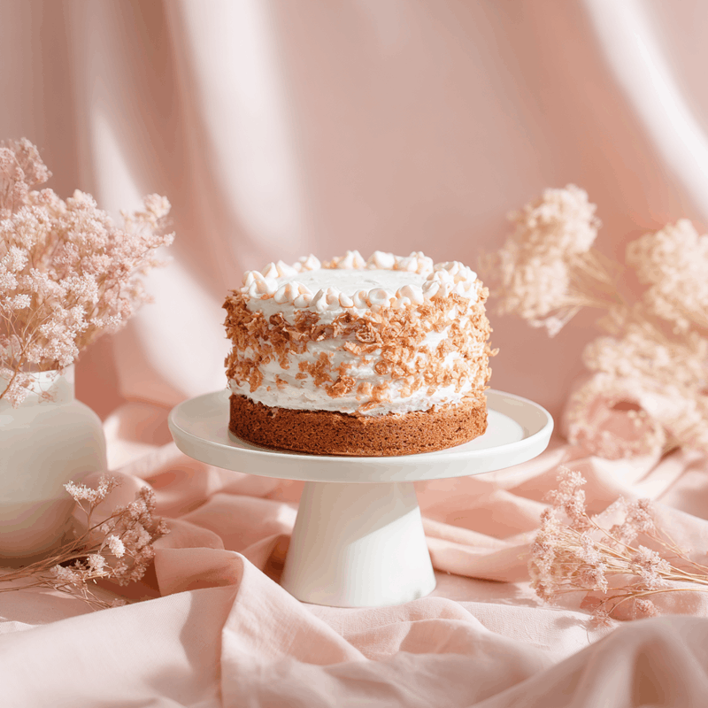 Vanilla bean cake on a stand
